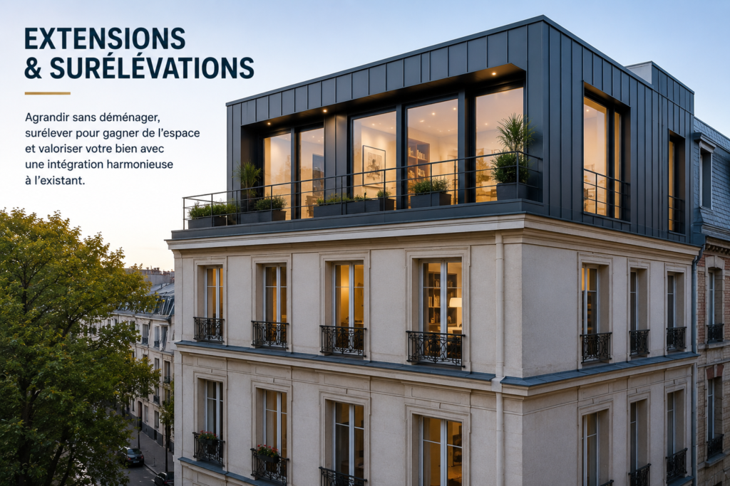 Surélévation contemporaine d’un immeuble en structure métallique légère – Sandro Faticone Constructions