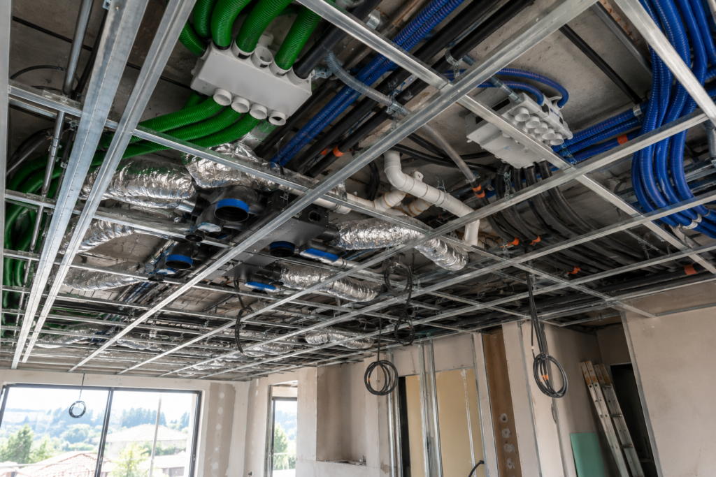 Coordination des réseaux techniques, VMC, climatisation et installations électriques avant fermeture du faux plafond