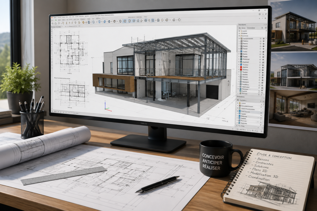 Conception 3D d’une maison en structure métallique légère avant réalisation des travaux